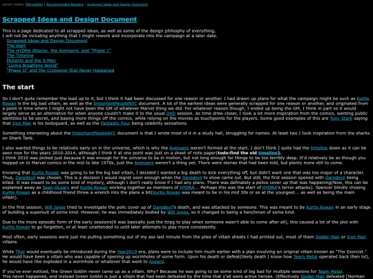 MarvelWiki/Scrapped Ideas and Design Document screenshot