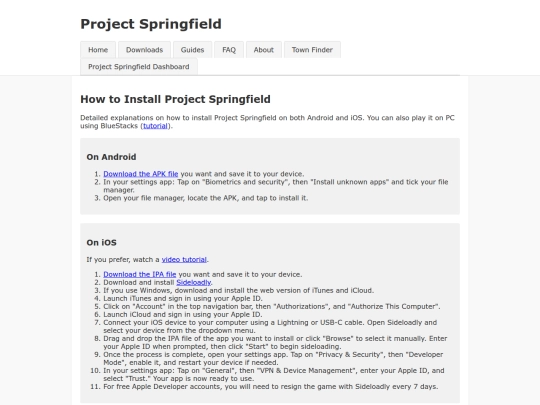 projectspringfield/guides/install screenshot