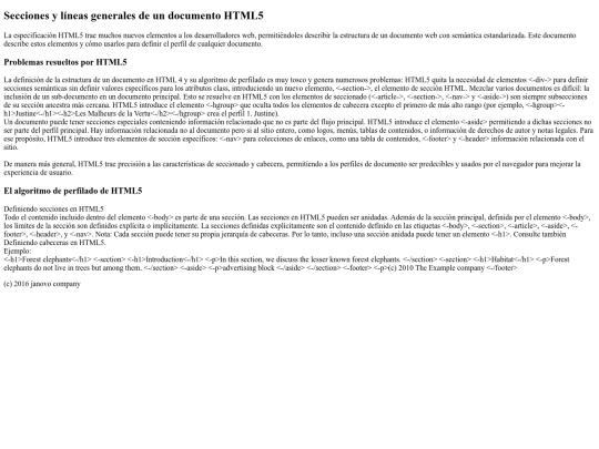 Secciones y líneas generales de un documento HTML5 screenshot