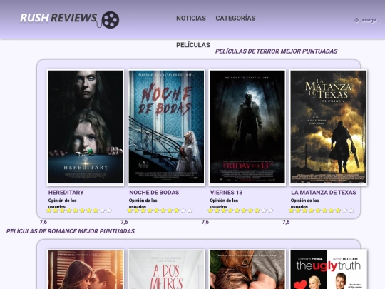 PROYECTOS/RUSH REVIEWS/categorias screenshot