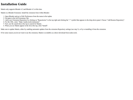 MantisNodes-Installation screenshot