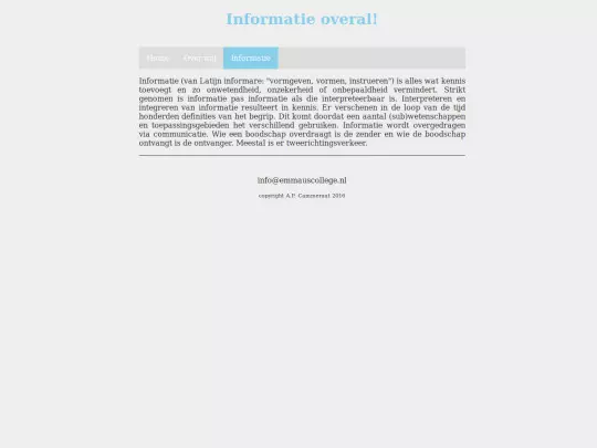 Voorbeeld eenvoudige website/info screenshot