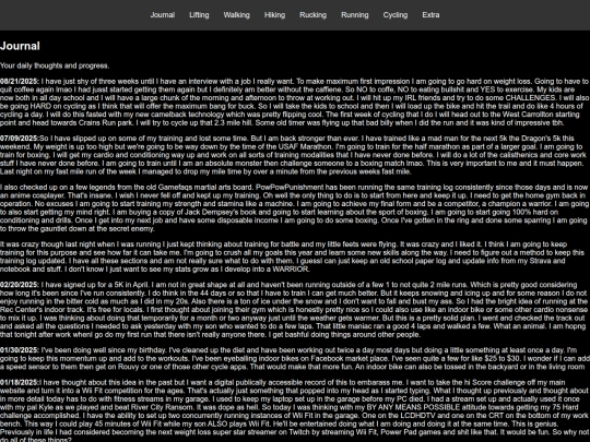 Fitness/journal screenshot