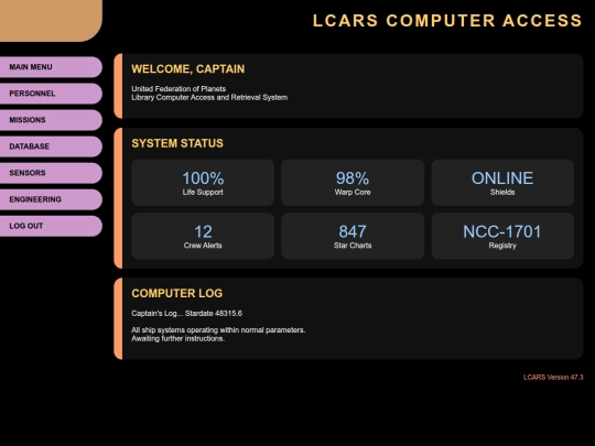 Test pages/LCARS/Index screenshot