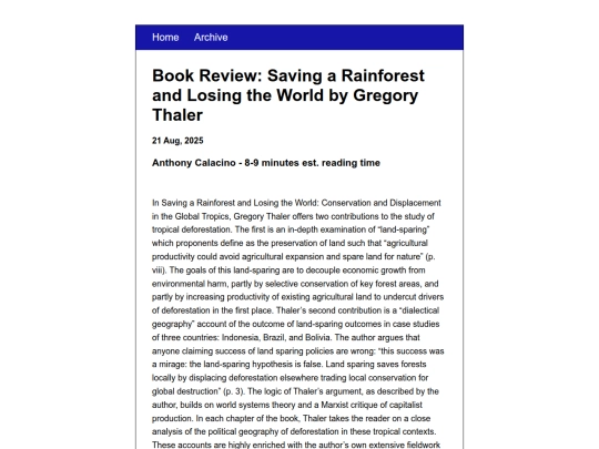 posts/2025-08-21-Book-Review:-Saving-a-Rainforest-and-Losing-the-World-by-Gregory-Thaler screenshot