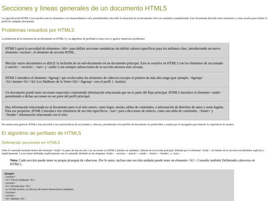 Secciones y lineas generales de un documento HTML5 screenshot