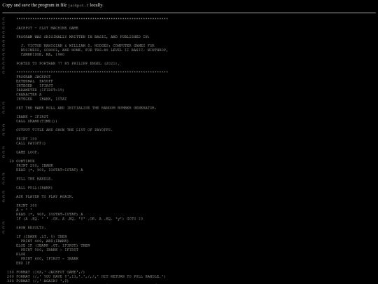 fortran/jackpot screenshot
