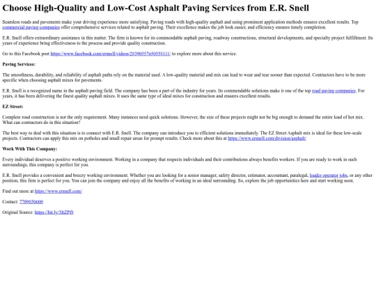ChooseHigh-QualityandLow-CostAsphaltPavingServicesfromE.R.Snell screenshot