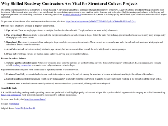 WhySkilledRoadwayContractorsAreVitalforStructuralCulvertProjects screenshot