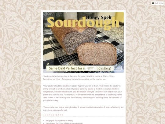 recipes/honeyspeltsourdough screenshot