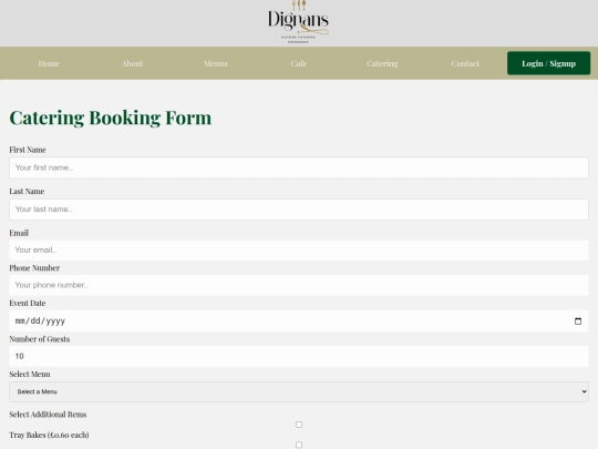 bookings-catering screenshot