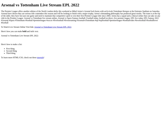 ArsenalvsTottenhamLiveStreamEPL2022 screenshot