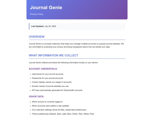 journal_genie_privacy_webpage screenshot
