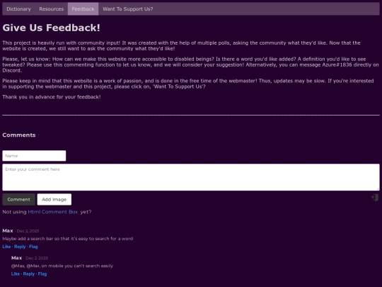 feedback screenshot