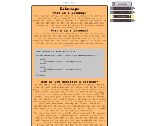 projects/tutorials/sitemap screenshot