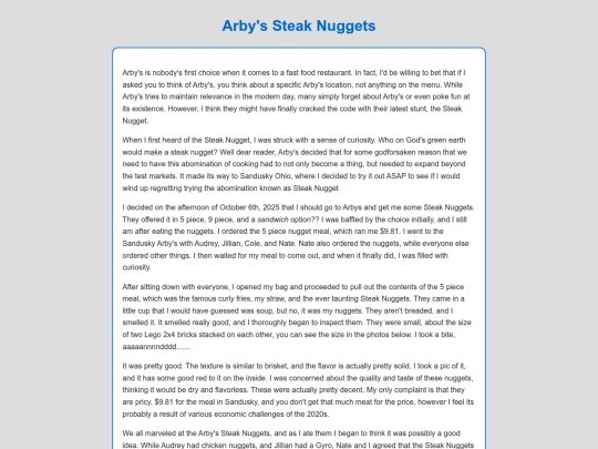 AnticsPages/aPages/ArbysNuggets screenshot