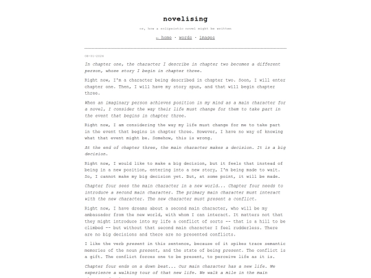 words/novelising screenshot