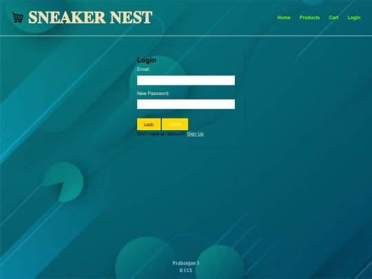 E Commerce webpage/login screenshot