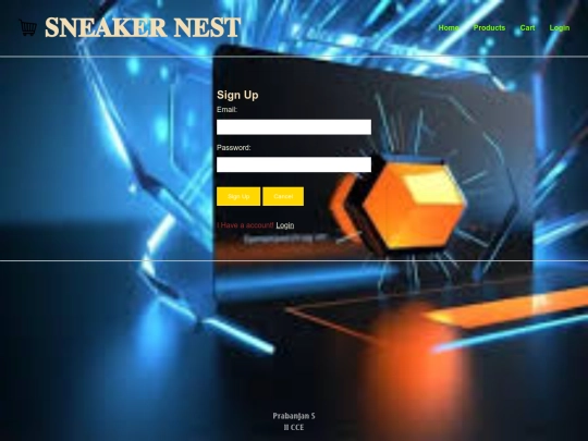 E Commerce webpage/signup screenshot