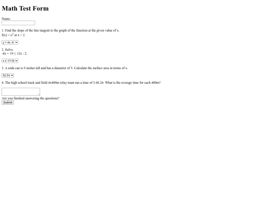 mathtestform screenshot