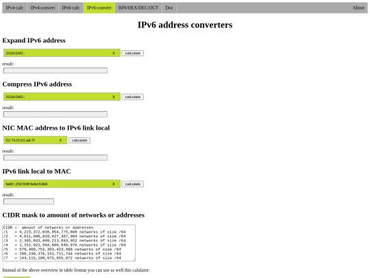 ip_address_calculator/ipv6-convert screenshot