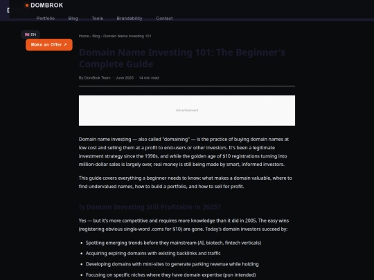 blog/domain-name-investing-101 screenshot