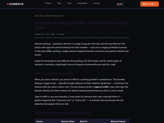 blog/domain-parking-income screenshot