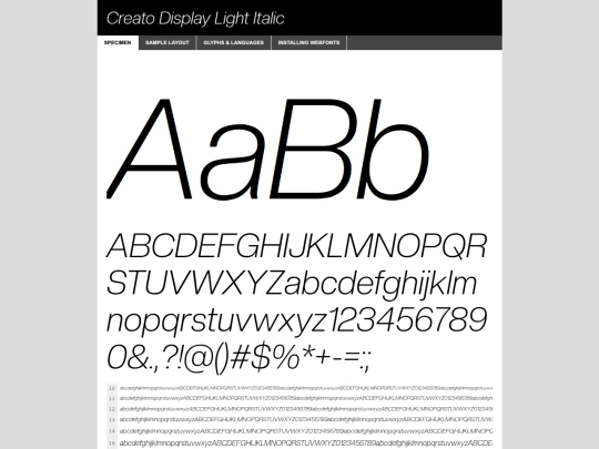 webfontkit/creatodisplay-lightitalic-demo screenshot