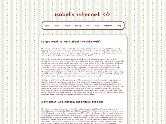 pages/isobels-internet screenshot