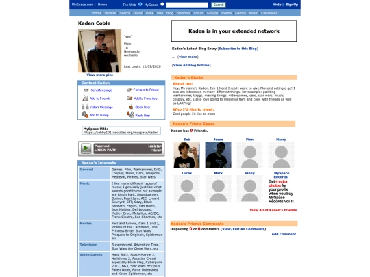 myspace/kaden screenshot