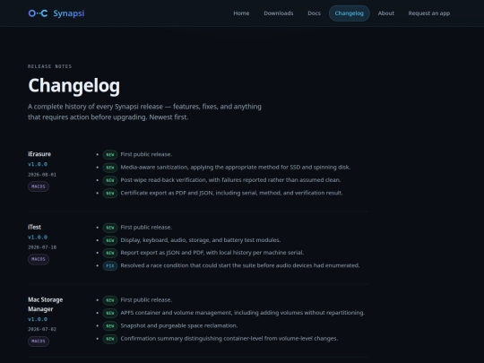 changelog screenshot