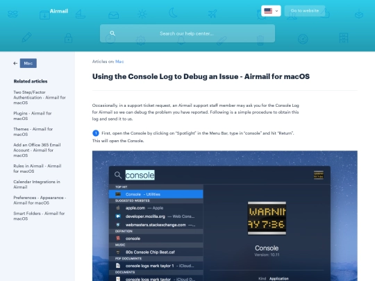airmail/help/en-us/article/using-the-console-log-to-debug-an-issue-airmail-for-macos-1wmhzw8 screenshot