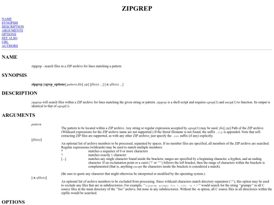 man/hildur/zipgrep.1 screenshot