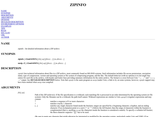 man/hildur/zipinfo.1 screenshot