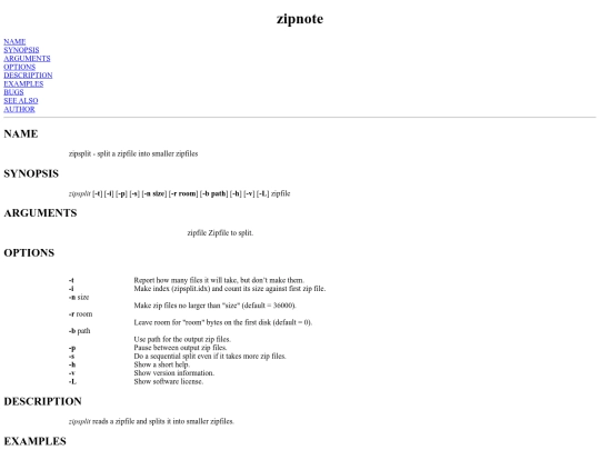 man/hildur/zipsplit.1 screenshot