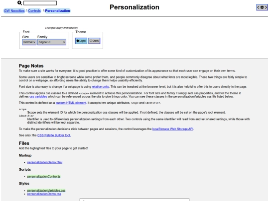 pages/controls/personalizationDemo screenshot