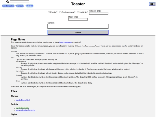 pages/controls/toasterDemo screenshot