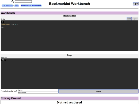 pages/tools/bookmarkletWorkbench screenshot