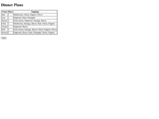 DinnerPlansAssignment screenshot