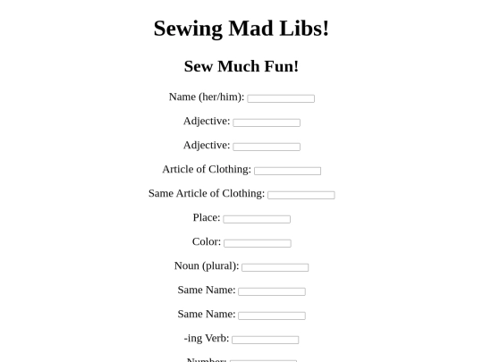 Sew Caring Website /SewingMadLibs screenshot