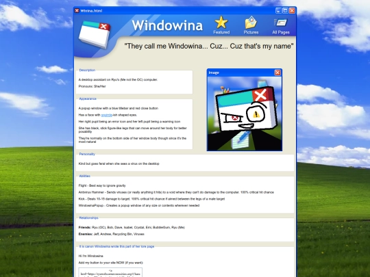 CharacterLore/Windowina screenshot