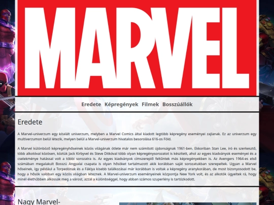 marvel.html/Weboldalak kódolása feladatrész screenshot