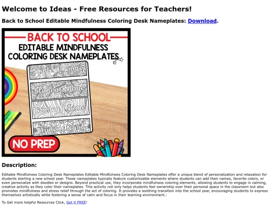 BacktoSchoolEditableMindfulnessColoringDeskNameplates screenshot