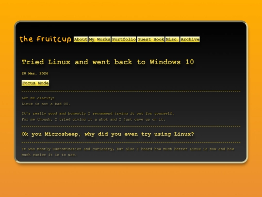 posts/2026-03-20-Tried-Linux-and-went-back-to-Windows-10 screenshot