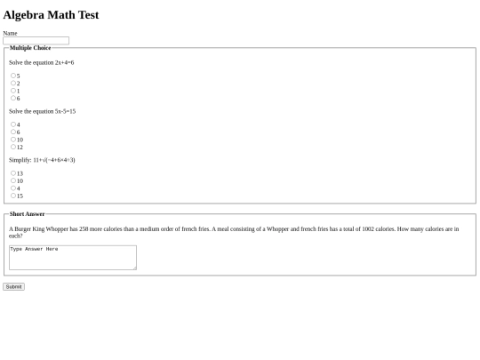 mathtest screenshot