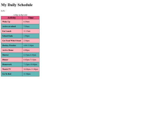 schedule screenshot