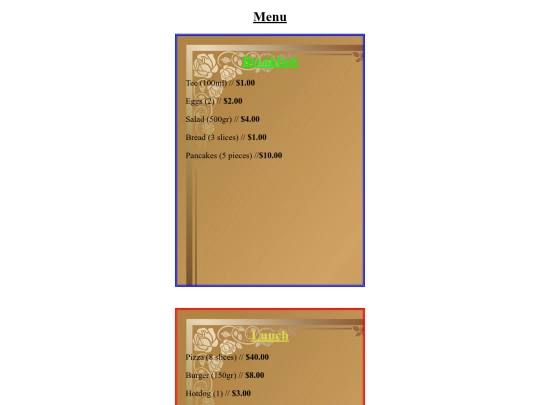 Menu screenshot