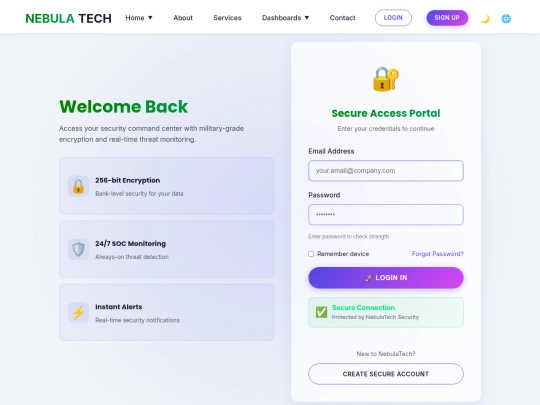 cybersecurity website/login screenshot