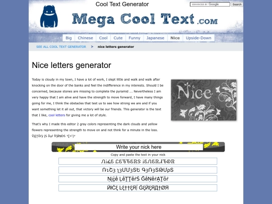 cool/generator/nice-letters screenshot