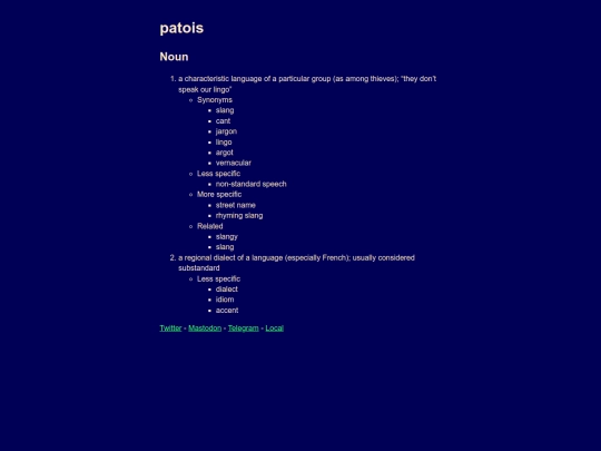 vocabulary/patois screenshot